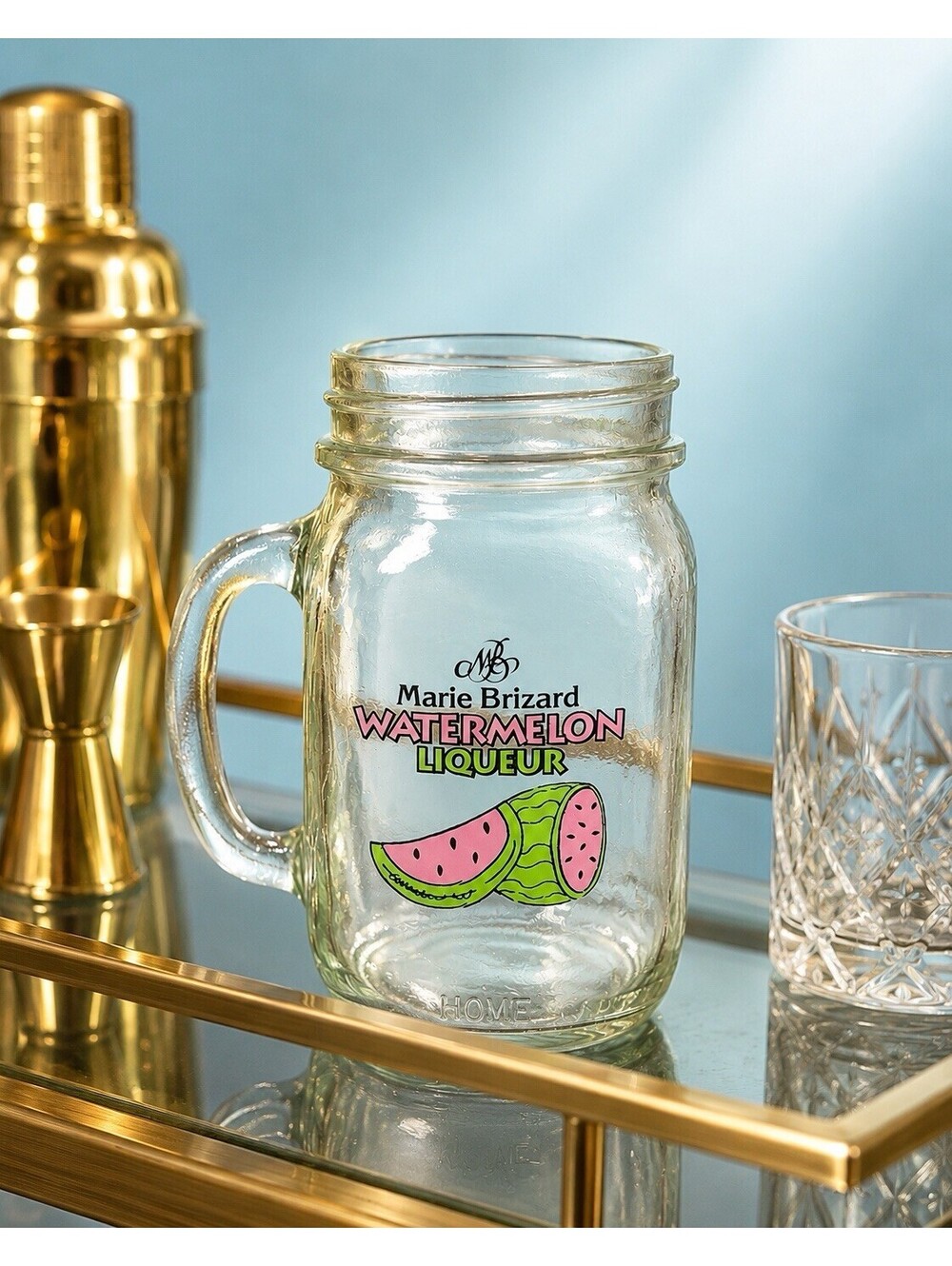 Marie Brizard France 2000s Mason Jar Mug Watermelon Liqueur Advertising, 3x5.25”